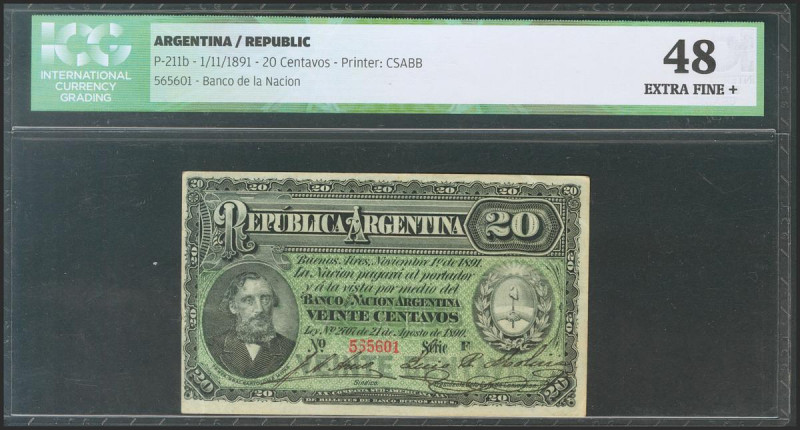 ARGENTINA. 20 Centavos. 1 November 1891. (Pick: 211b). ICG48. Todas las imágenes...