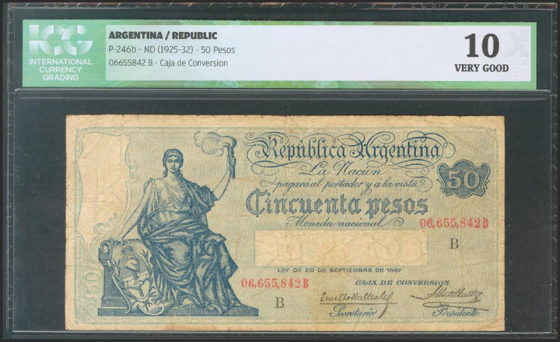 ARGENTINA. 50 Pesos. (1925ca). Serie B. (Pick: 246b). ICG10. Todas las imágenes ...