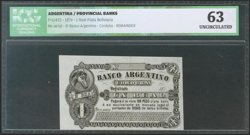 ARGENTINA. 1 Real Plata Boliviana. (1870ca). (Pick: s1472). ICG63. Todas las imá...