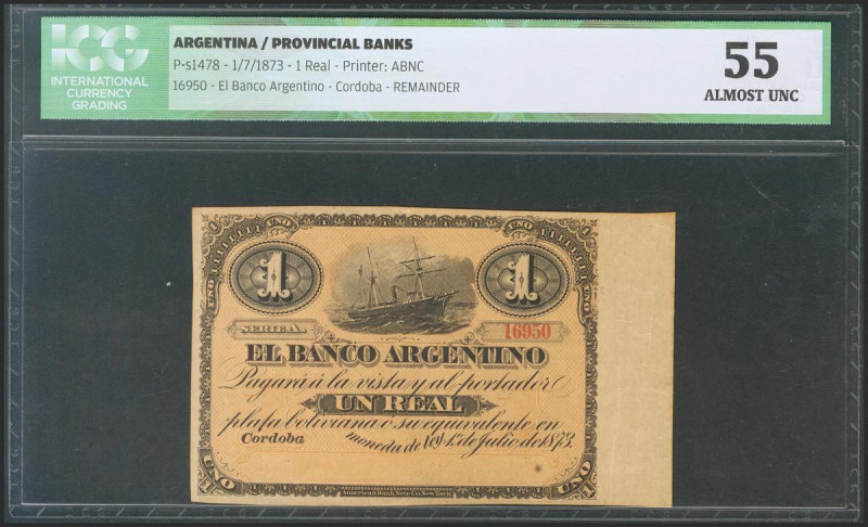 ARGENTINA. 1 Real. 1 July 1873. Serie A. (Pick: s1478). ICG55. Todas las imágene...