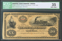 ARGENTINA. 20 Pesos Plata Boliviana. 1 July 1873. (Pick: s1482). Rare. ICG35 (to get an idea of the rarity of this banknote, the last one sold was for...