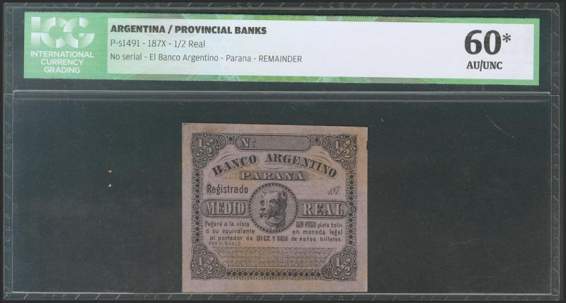 ARGENTINA. 1/2 Real. (1870ca). (Pick: s1491). ICG60*(Damage at signature at bott...