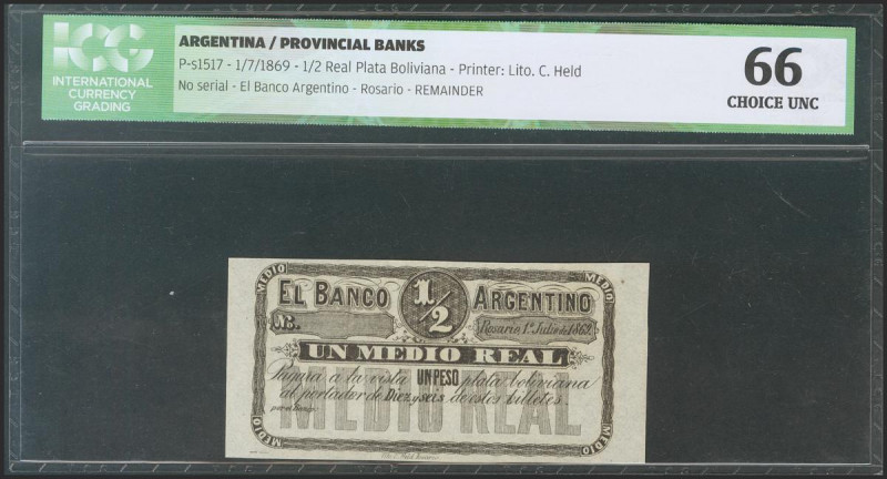 ARGENTINA. 1/2 Real Plata Boliviana. 1 July 1869. (Pick: s1517). ICG66. Todas la...