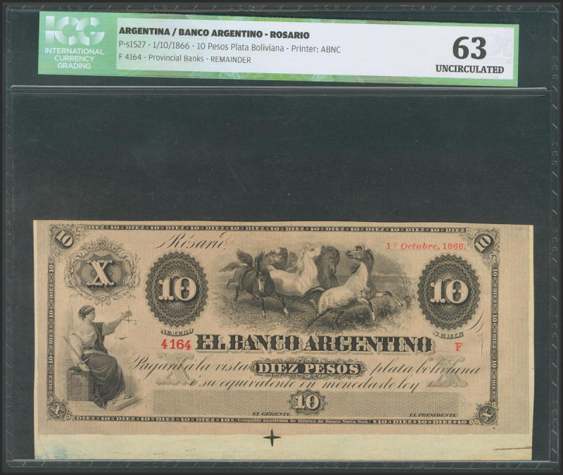 ARGENTINA. 10 Pesos Plata Boliviana. 1 October 1866. (Pick: s1527). ICG63. Todas...
