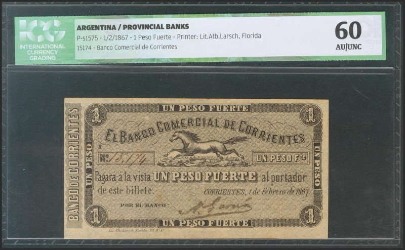 ARGENTINA. 1 Peso Fuerte. 1 February 1867. (Pick: s1575). ICG60. Todas las imáge...