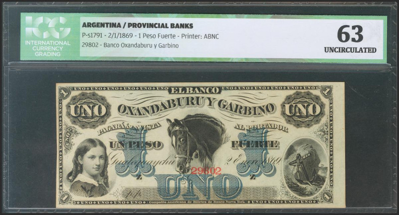 ARGENTINA. 1 Peso Fuerte. 2 January 1869. (Pick: s1791). ICG63. Todas las imágen...