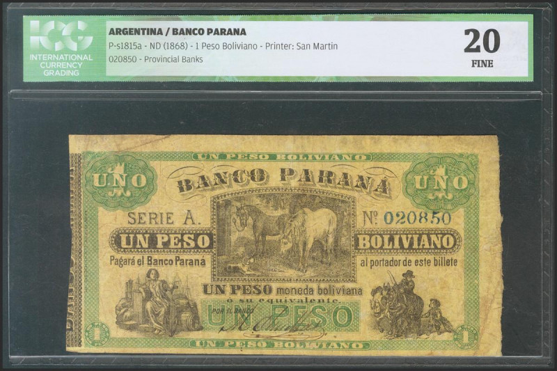 ARGENTINA. 1 Peso Boliviano. (1868ca). Serie A. (Pick: s1815a). ICG20. Todas las...