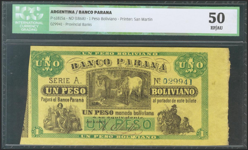 ARGENTINA. 1 Peso Boliviano. (1868ca). Serie A. (Pick: s1815a). ICG50. Todas las...