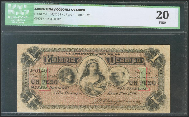ARGENTINA. 1 Peso. 1 January 1888. (Pick: Unlisted). ICG20. Todas las imágenes d...