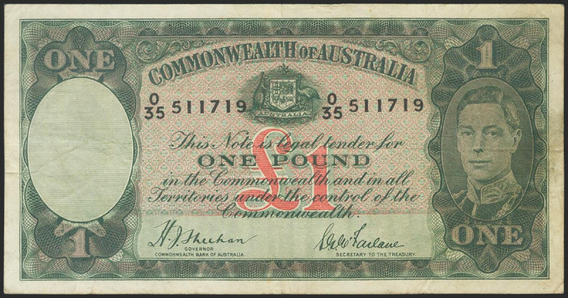 AUSTRALIA. 1 Pound. 1938-1941. Signatures: Sheehan and McFarlane. Green signatur...