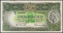 AUSTRALIA. 1 Pound. 1953-1960. Signatures: Coombs and Wilson. (Pick: 30). Paper waves, very crispy, no creases, just mishandling. Better than Extremel...