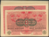 AUSTRIA. Set of 10 banknotes: 1 Korona, 2 Korona. 1917 (1919). (Pick: 49, 50). 49 is Extremely Fine. Out of the 50 only 1 in Extremely Fine, the rest ...