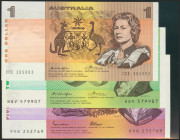 AUSTRALIA. Set of 3 banknotes: 1 Dollar, 2 Dollars, 5 Dollars. 1976-1985. (Pick: 42b, 43b, 44e). About Uncirculated to Uncirculated. Todas las imágene...