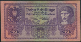 AUSTRIA. 10 Schilling. 1925. (Pick: 89). Rare, vertical crease, other vertical and horizontal folds, one corner fold, some mishandling on margins and ...