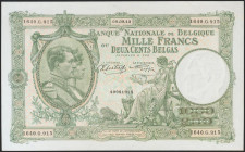 BELGIUM. 1000 Francs / 200 Belgas. 1942. (Pick: 110). Small mishandling issues and one pinhole, very large and attractive note. About Uncirculated. To...