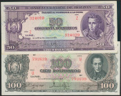 BOLIVIA. Set of 2 banknotes: 50 Bolivianos, 100 Bolivianos. 1945. (Pick: 141a, 142a). About Uncirculated. Todas las imágenes disponibles en la página ...