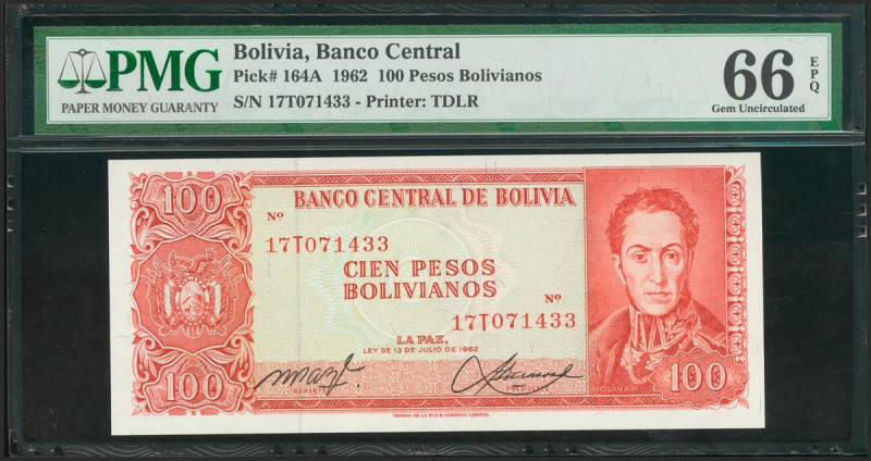 BOLIVIA. 100 Pesos. 1962. (Pick: 164a). PMG66EPQ. Todas las imágenes disponibles...