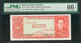 BOLIVIA. 100 Pesos. 1962. (Pick: 164a). PMG66EPQ. Todas las imágenes disponibles en la página web de Ibercoin