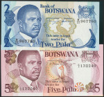 BOTSWANA. Set of 2 banknotes: 2 Pula, 5 Pula. 1982. (Pick: 7d, 8a). Uncirculated. Todas las imágenes disponibles en la página web de Ibercoin