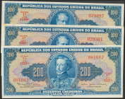 BRAZIL. Set of 3 banknotes: 100 Cruzeiros (2), 200 Cruzeiros. 1964. Estampa 1A. (Pick: 170b, 170c 171c). About Uncirculated to Uncirculated. Todas las...