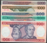 BRAZIL. Set of 5 banknotes: 100 Cruzeiros, 200 Cruzeiros, 500 Cruzeiros, 1000 Cruzeiros and 5000 Cruzeiros. 1981-1986. (Pick: 198b, 199b, 200b, 201d, ...