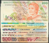 BRAZIL. Set of 7 banknotes: 100 Cruzeiros, 200 Cruzeiros, 1000 Cruzeiros, 5000 Cruzeiros, 10000 Cruzeiros, 50000 Cruzeiros and 500000 Cruzeiros. 1990-...