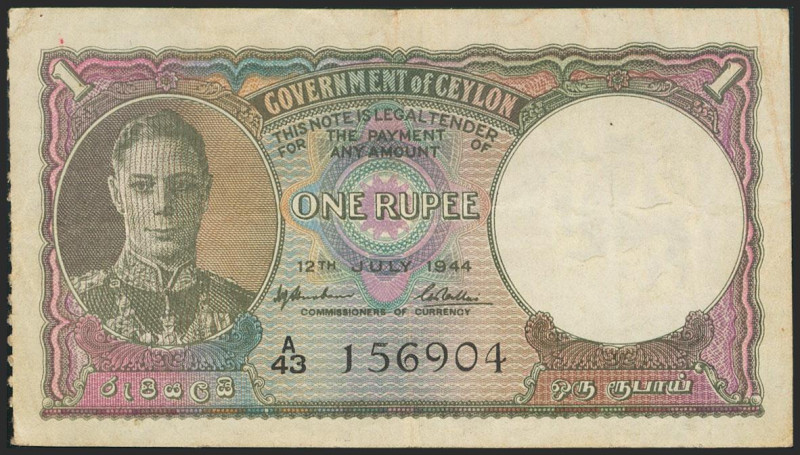 CEYLON. 1 Rupee. 1944. (Pick: 34). Very Fine. Todas las imágenes disponibles en ...