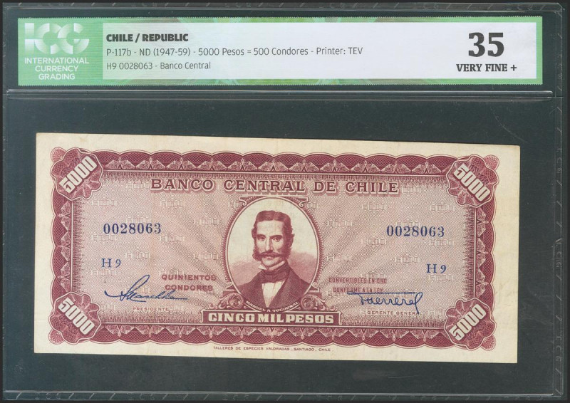 CHILE. 5000 Pesos. (1947ca). Serie H9. (Pick: 117b). ICG35. Todas las imágenes d...