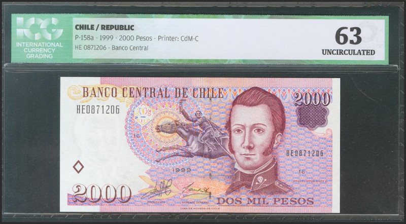 CHILE. 2000 Pesos. 1999. Serie HE. (Pick: 158a). ICG63. Todas las imágenes dispo...