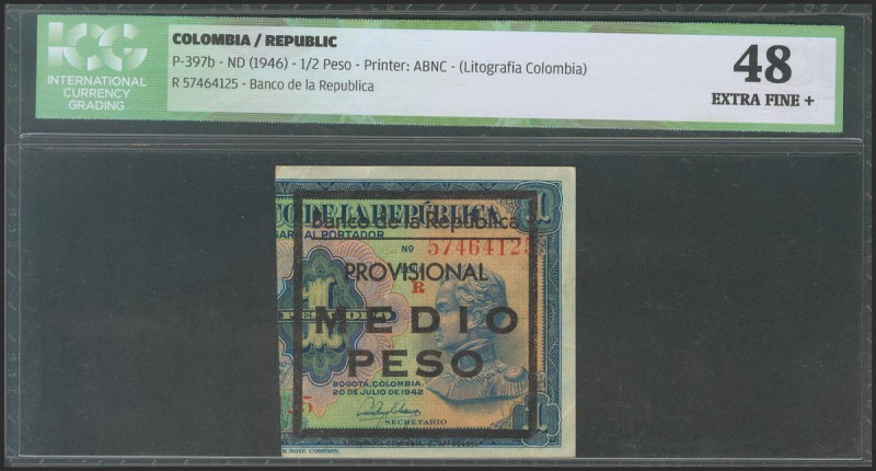 COLOMBIA. 1/2 Peso. (1946ca). Serie R. (Pick: 397b). Rare. ICG48 (to get an idea...