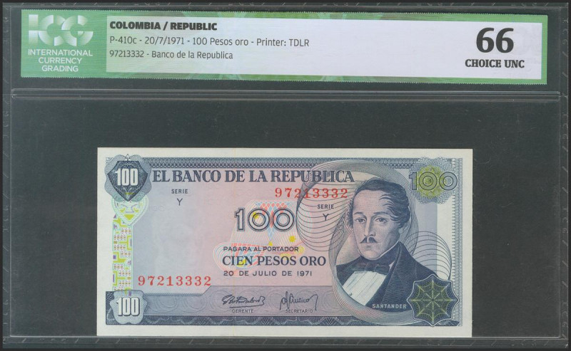 COLOMBIA. 100 Pesos Oro. 20 July 1971. Serie Y. (Pick: 410c). ICG66. Todas las i...