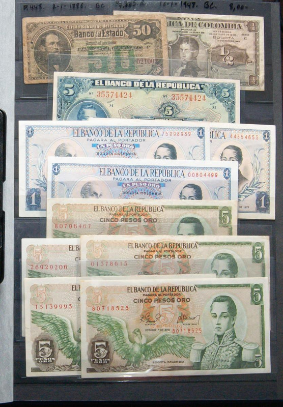 COLOMBIA. Interesting set of 63 banknotes, from 1886 to 2009. Mixed qualities. T...