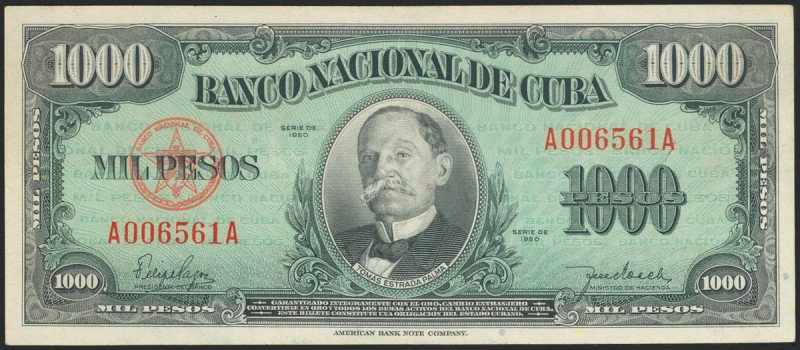 CUBA. 1000 Pesos. 1950. Serie A-A. (Pick: 84a). Pressed. Scarce. Very Fine.
 To...