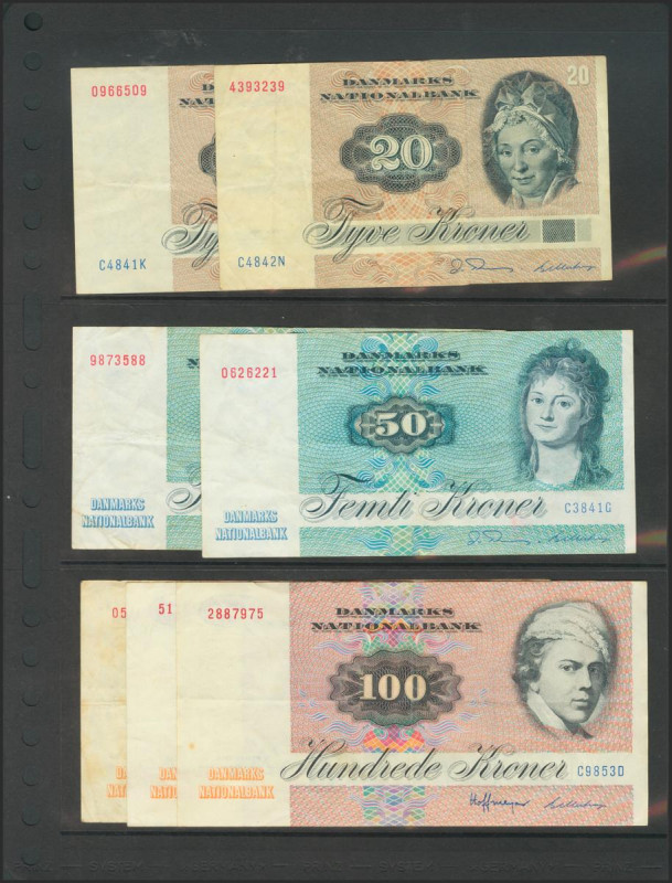 DENMARK. Lot of 7 modern banknotes, diferent states of conservation. TO EXAM. To...