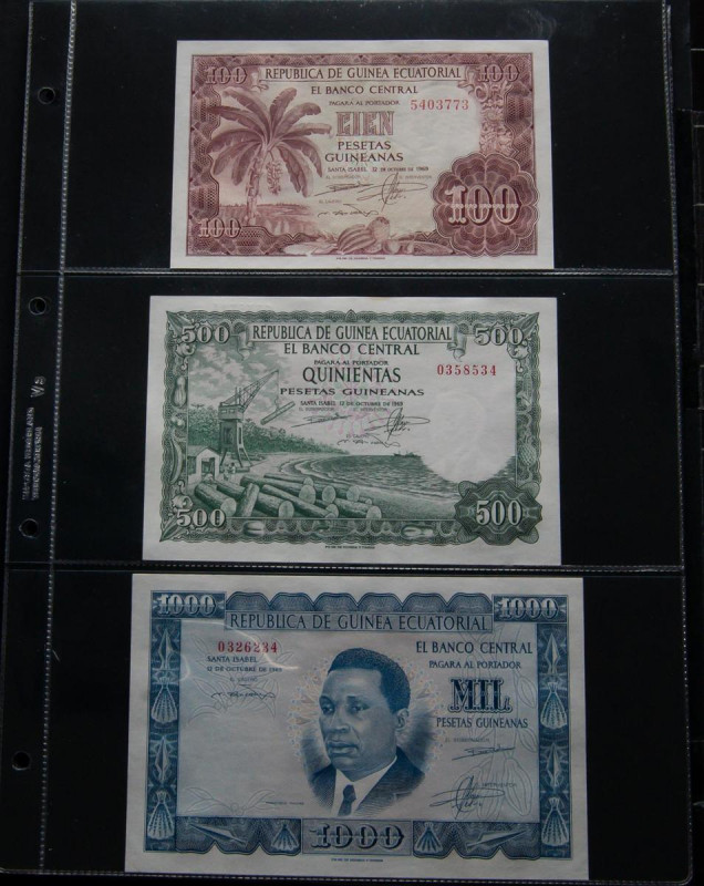 EQUATORIAL GUINEA. Fantastic set of 22 banknotes. Uncirculated to About Uncircul...