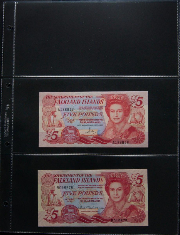 FALKLAND ISLANDS. Nice set of 5 banknotes. Uncirculated. TO EXAM. Todas las imág...