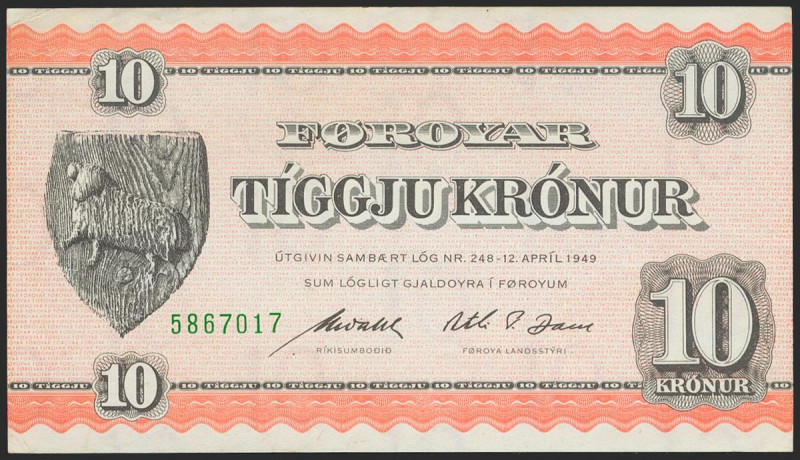 FAROE ISLANDS. 10 Kronur. 1949. (Pick: 14d). About Uncirculated. Todas las imáge...