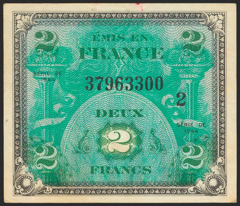 FRANCE. 2 Francs. 1944. Military Issues. (Pick: 114b). Three tiny pinholes on to...