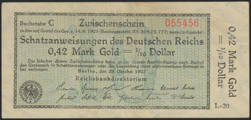 GERMANY. 0.42 Goldmark. 1923. (Pick: 148). Very Fine. Todas las imágenes disponi...