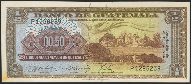 GUATEMALA. 50 Centavos. 1966. (Pick: 51c). Stain on lower left corner. Extremely...