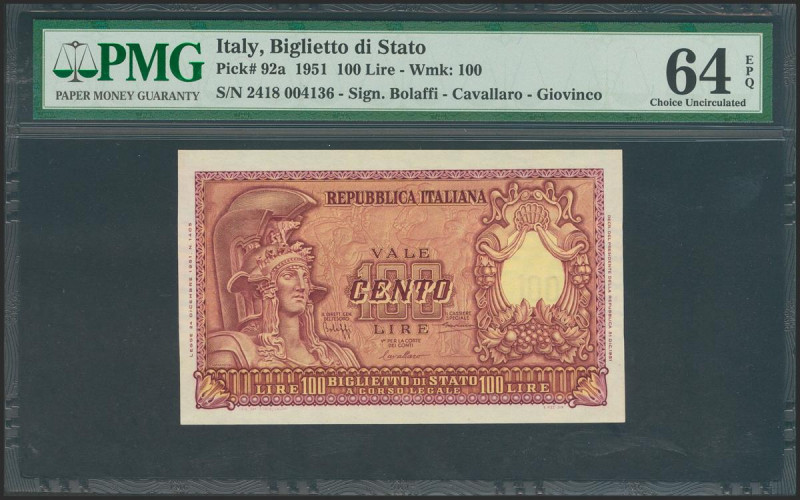 ITALY. 100 Lire. 1951. (Pick: 92a). PMG64EPQ. Todas las imágenes disponibles en ...