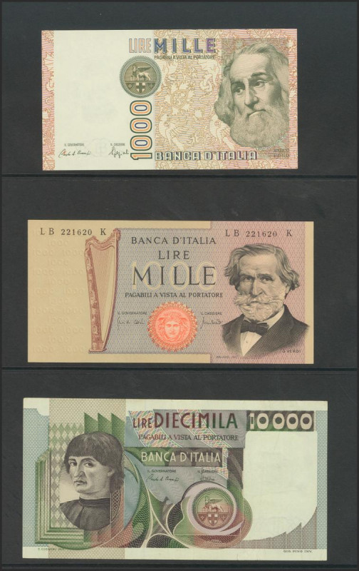 ITALY. Set of 3 banknotes: 1000 Lire (2), 10.000 Lire. (1971ca). (Pick: 101b, 10...