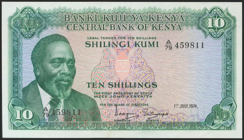 KENYA. 10 Shillings. 1974. (Pick: 7e). About Uncirculated. Todas las imágenes di...