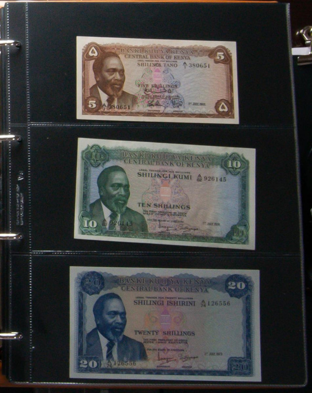 KENYA. Great set of 60 banknotes, includes very rare 5a in about uncirculated. U...