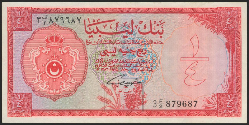 LIBYA. 1/4 Libyan Pound. 1963. (Pick: 23a). Better than Very Fine. Todas las imá...