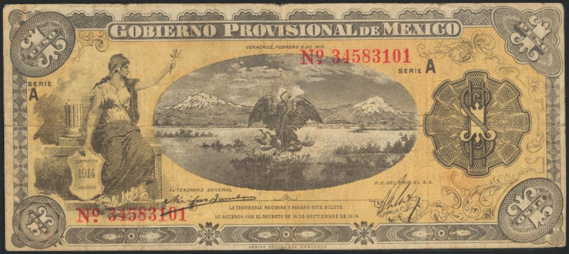 MEXICO. 1 Peso. 1915. Gobierno Provisional de Mexico. (Pick: S1101a). About Very...