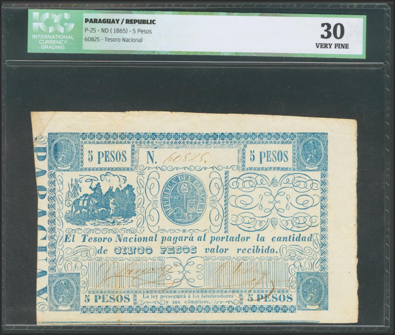 PARAGUAY. 5 Pesos. (1865ca). (Pick: 25). ICG30. Todas las imágenes disponibles e...