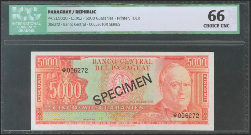 PARAGUAY. 5000 Guaranies. 1952. Specimen. (Pick: 208s). ICG66. Todas las imágene...