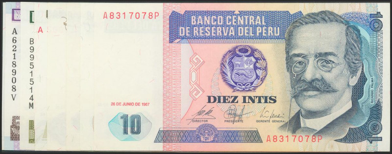 PERU. Set of 8 banknotes: 10 Intis, 50 Intis, 100 Intis (2), 500 Intis, 1000 Int...