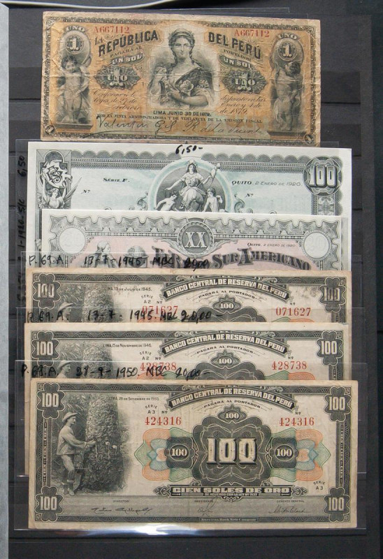 PERU. Interesting set of 130 banknotes, from 1879 to 1998. Mixed qualities. TO E...